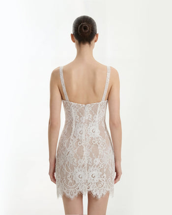 Robe moulante bustier en dentelle façon cils - Blanc