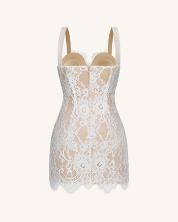 Robe moulante bustier en dentelle façon cils - Blanc