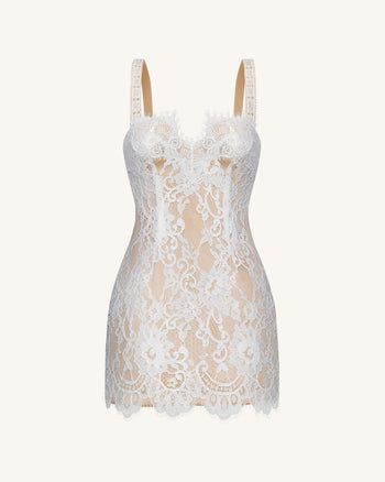 Robe moulante bustier en dentelle façon cils - Blanc