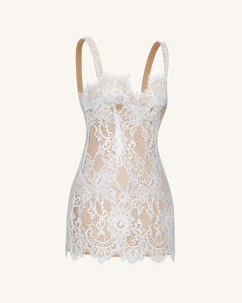 Robe moulante bustier en dentelle façon cils - Blanc