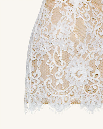 Robe moulante bustier en dentelle façon cils - Blanc