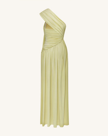 Robe longue asymétrique à une épaule drapée avec traîne - Vert