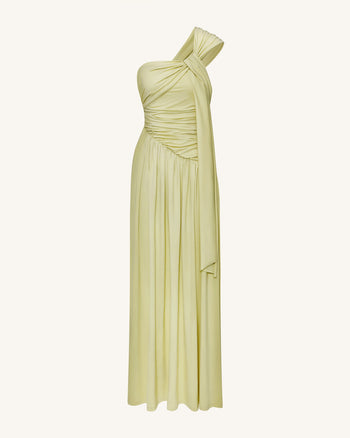 Robe longue asymétrique à une épaule drapée avec traîne - Vert