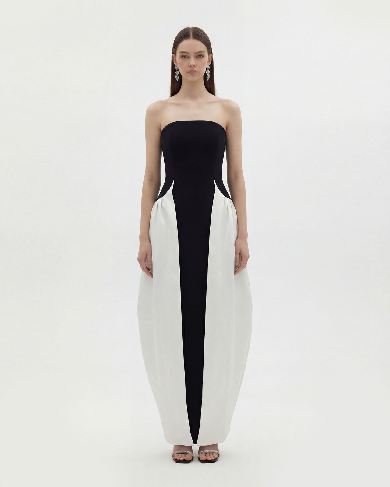 Maxi-robe sculpturale bustier à empiècements monochromes - Noir