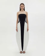Maxi-robe sculpturale bustier à empiècements monochromes - Noir
