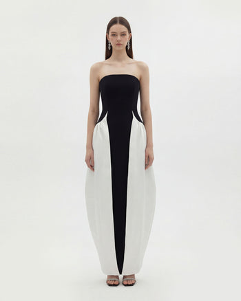Maxi-robe sculpturale bustier à empiècements monochromes - Noir