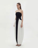 Maxi-robe sculpturale bustier à empiècements monochromes - Noir