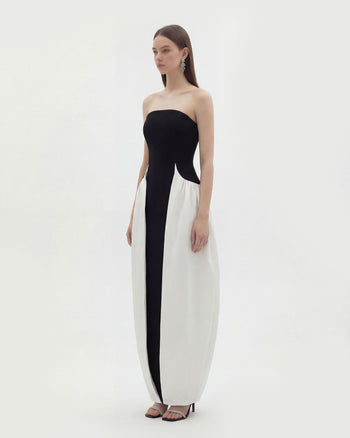 Maxi-robe sculpturale bustier à empiècements monochromes - Noir