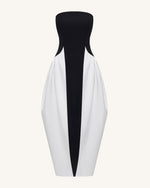Maxi-robe sculpturale bustier à empiècements monochromes - Noir