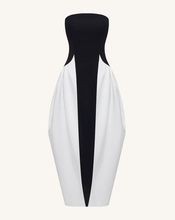 Maxi-robe sculpturale bustier à empiècements monochromes - Noir