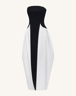Maxi-robe sculpturale bustier à empiècements monochromes - Noir