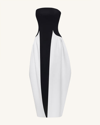 Maxi-robe sculpturale bustier à empiècements monochromes - Noir