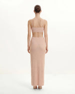 Robe longue en maille côtelée à découpes - Rose