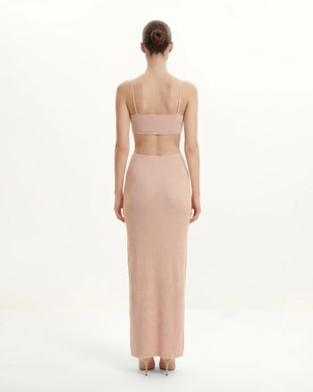Robe longue en maille côtelée à découpes - Rose
