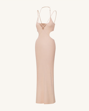 Robe longue en maille côtelée à découpes - Rose