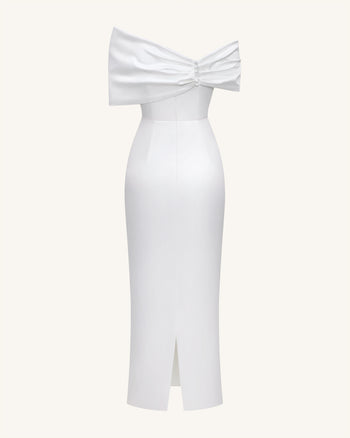 Robe longue satinée asymétrique avec nœud - Blanc