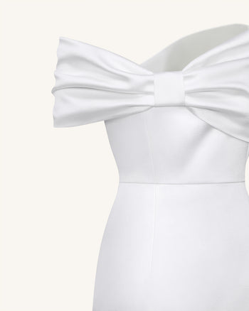 Robe longue satinée asymétrique avec nœud - Blanc