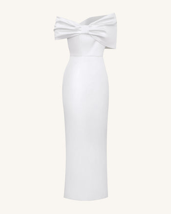 Robe longue satinée asymétrique avec nœud - Blanc