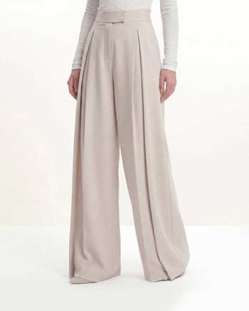 Pantalon plissé à jambes larges - Beige