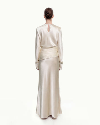Jupe longue drapée effet satin - Crème