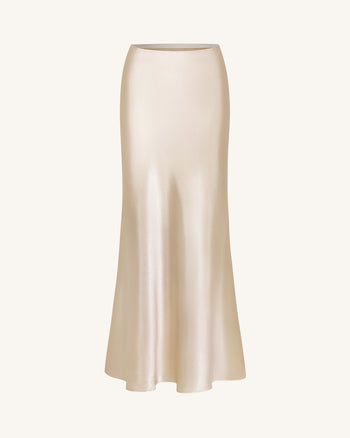 Jupe longue drapée effet satin - Crème