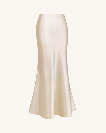 Jupe longue drapée effet satin - Crème