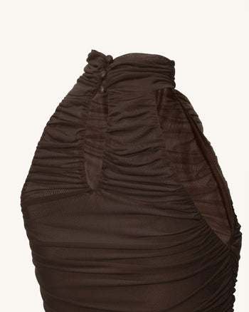 Body-suit à col licou avec drapé torsadé - Marron