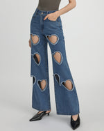 Jean en Denim Sophia avec Découpe en Forme de Cœur Ornée - Bleu Moyen