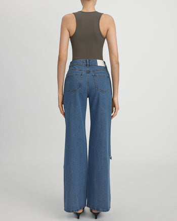 Jean en Denim Sophia avec Découpe en Forme de Cœur Ornée - Bleu Moyen