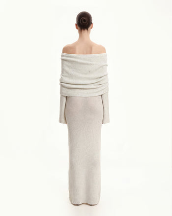Robe longue en maille à épaules dénudées - Crème