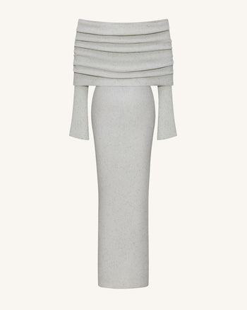 Robe longue en maille à épaules dénudées - Crème
