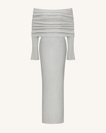 Robe longue en maille à épaules dénudées - Crème