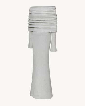 Robe longue en maille à épaules dénudées - Crème