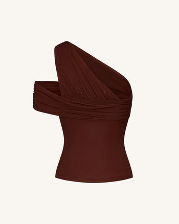 Haut froncé asymétrique à une épaule - Marron