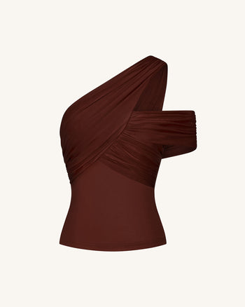 Haut froncé asymétrique à une épaule - Marron