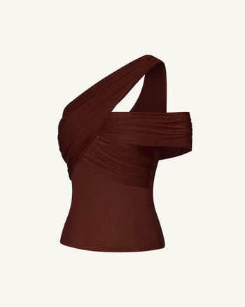 Haut froncé asymétrique à une épaule - Marron