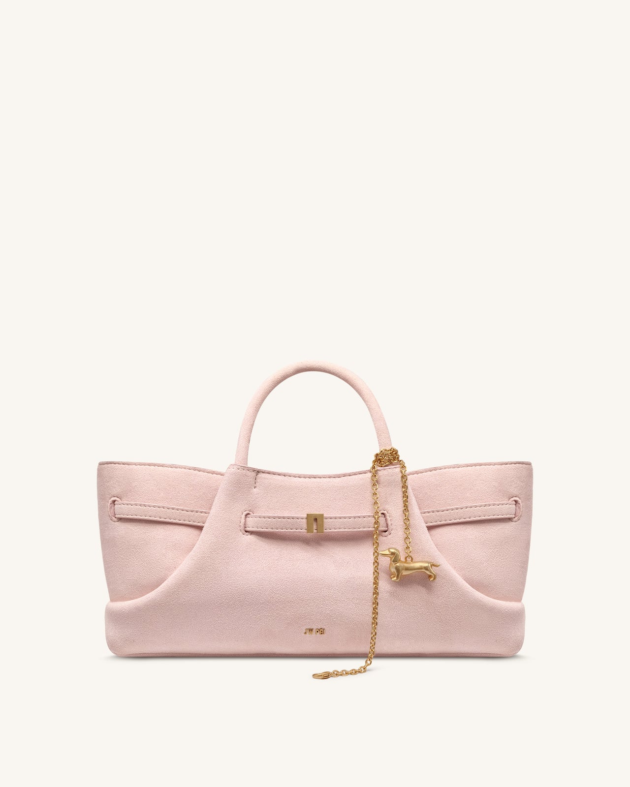 Maeve Sac cabas en faux daim avec breloque en métal représentant un teckel - Rose