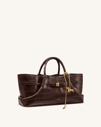 Maeve Sac cabas avec breloque teckel en métal – Effet croco marron foncé