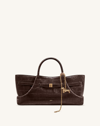 Maeve Sac cabas avec breloque teckel en métal – Effet croco marron foncé