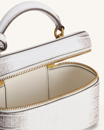 Sac à main avec anse supérieure en forme de boîte Cleo - Blanc Croco