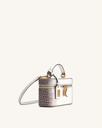 Sac à main avec anse supérieure en forme de boîte Cleo - Blanc Croco
