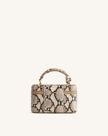 Sac à main avec anse supérieure en forme de boîte et motif serpent Cleo - Beige