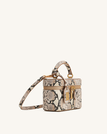 Sac à main avec anse supérieure en forme de boîte et motif serpent Cleo - Beige