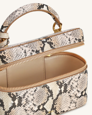 Sac à main avec anse supérieure en forme de boîte et motif serpent Cleo - Beige