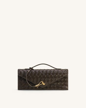 Celeste Sac à anse supérieure forme enveloppe tressé texturé - Marron foncé
