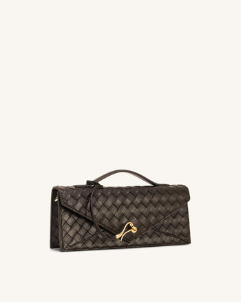 Celeste Sac à anse supérieure forme enveloppe tressé texturé - Marron foncé