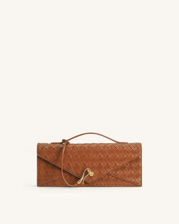 Celeste Sac à anse supérieure forme enveloppe tressé texturé - Marron