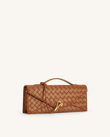 Celeste Sac à anse supérieure forme enveloppe tressé texturé - Marron