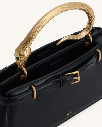 Sac à main avec poignée serpent Elena - Noir