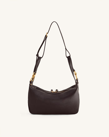 Selia Sac bandoulière en cuir grainé souple - Marron foncé